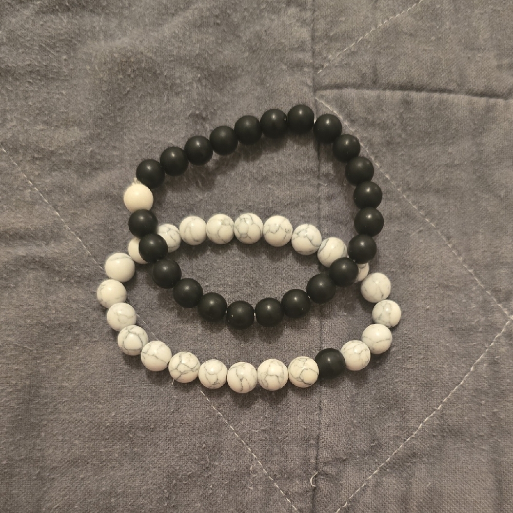 Matte Black Onyx and Howlite Beaded Bracelets